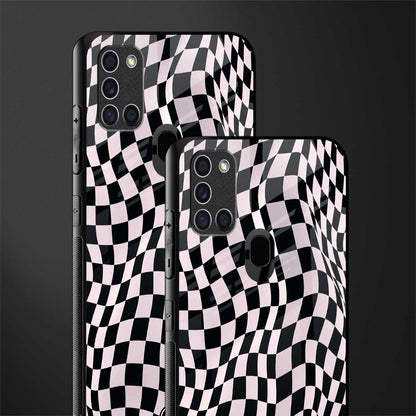 trippy b&w check pattern glass case for samsung galaxy a21s image-2