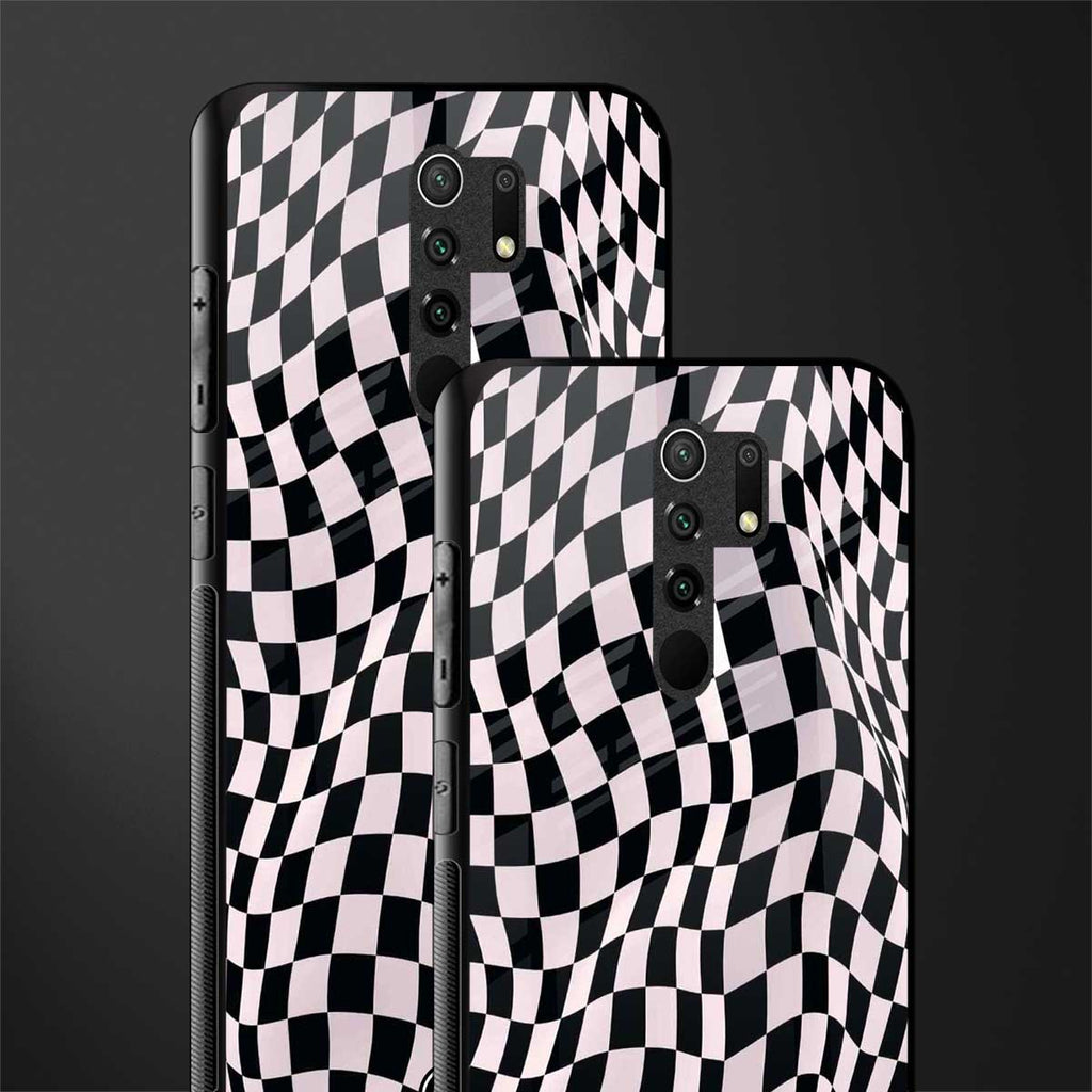 trippy b&w check pattern glass case for redmi 9 prime image-2