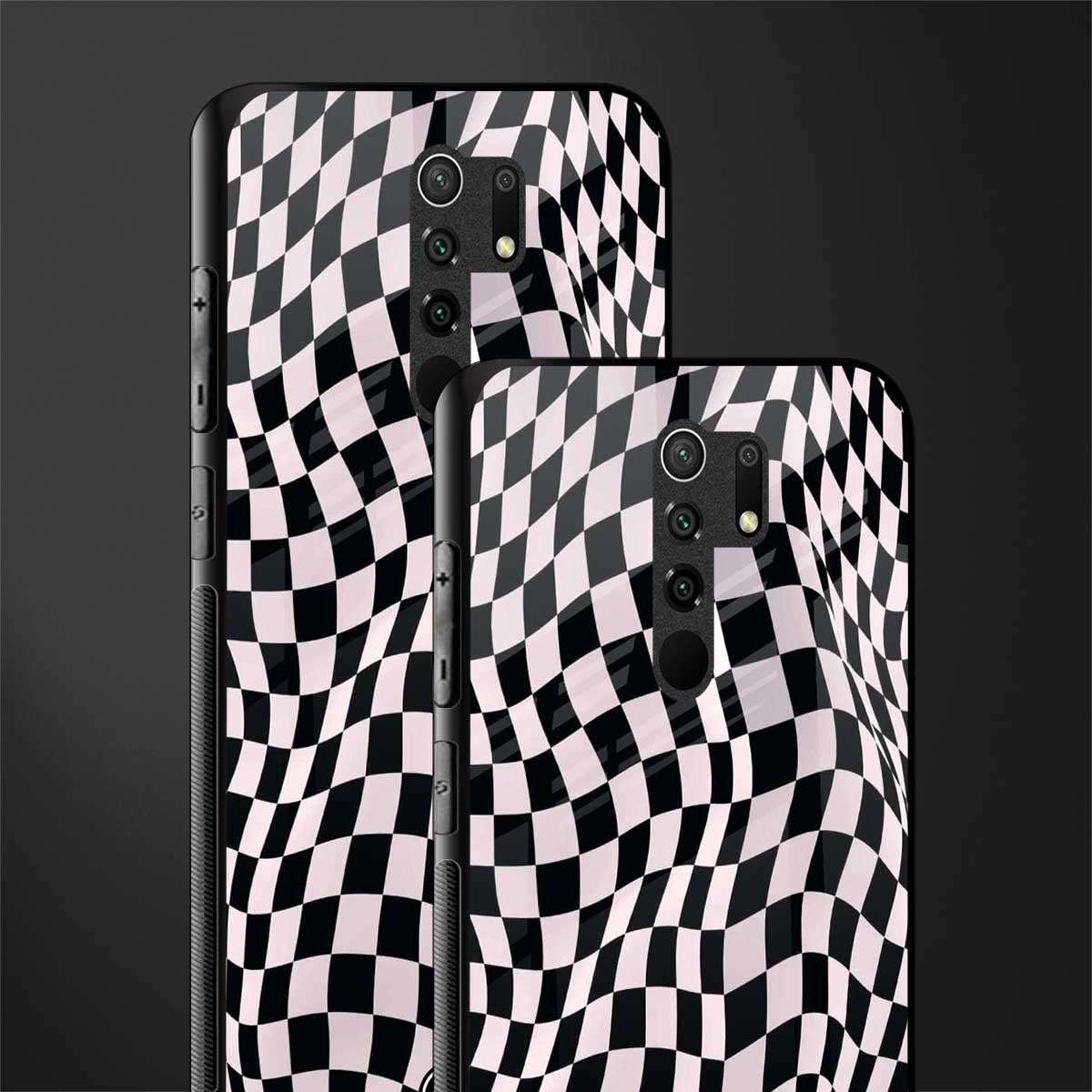 trippy b&w check pattern glass case for redmi 9 prime image-2