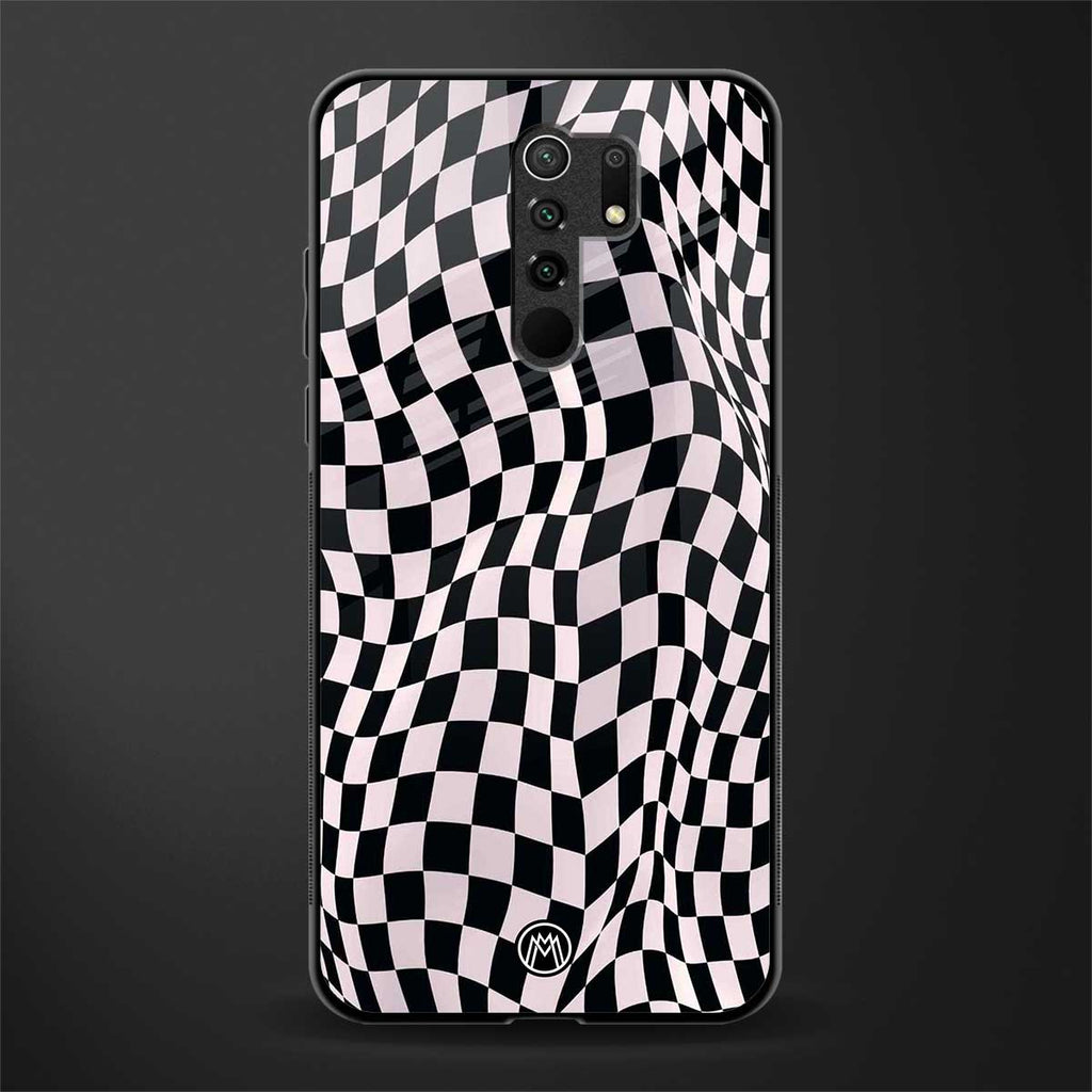 trippy b&w check pattern glass case for redmi 9 prime image