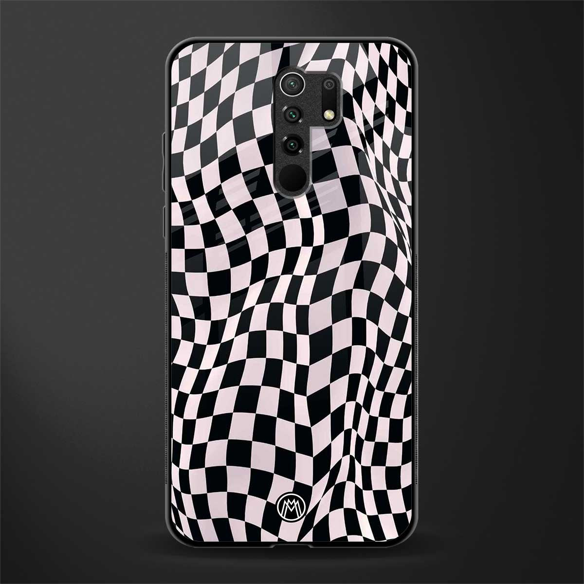 trippy b&w check pattern glass case for redmi 9 prime image