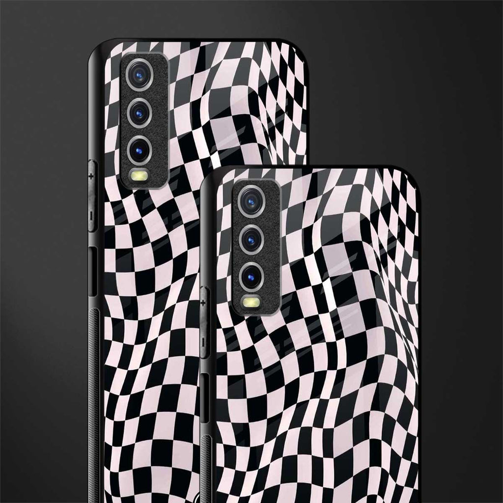 trippy b&w check pattern glass case for vivo y20i vivo y20t image-2