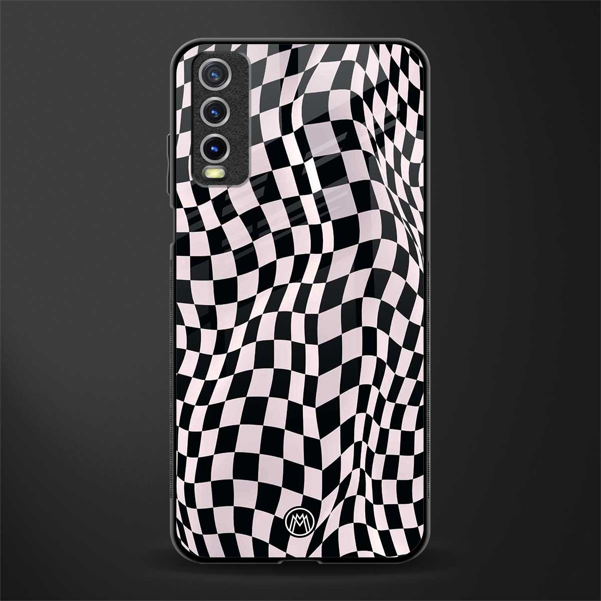 trippy b&w check pattern glass case for vivo y12s image