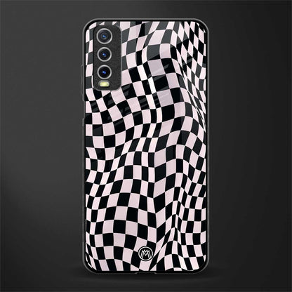 trippy b&w check pattern glass case for vivo y12s image