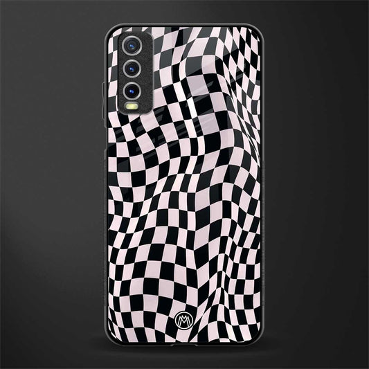 trippy b&w check pattern glass case for vivo y12s image