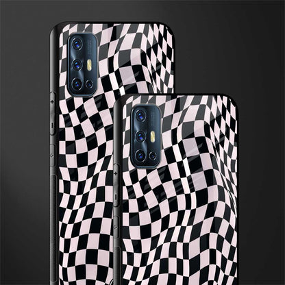 trippy b&w check pattern glass case for vivo v17 image-2