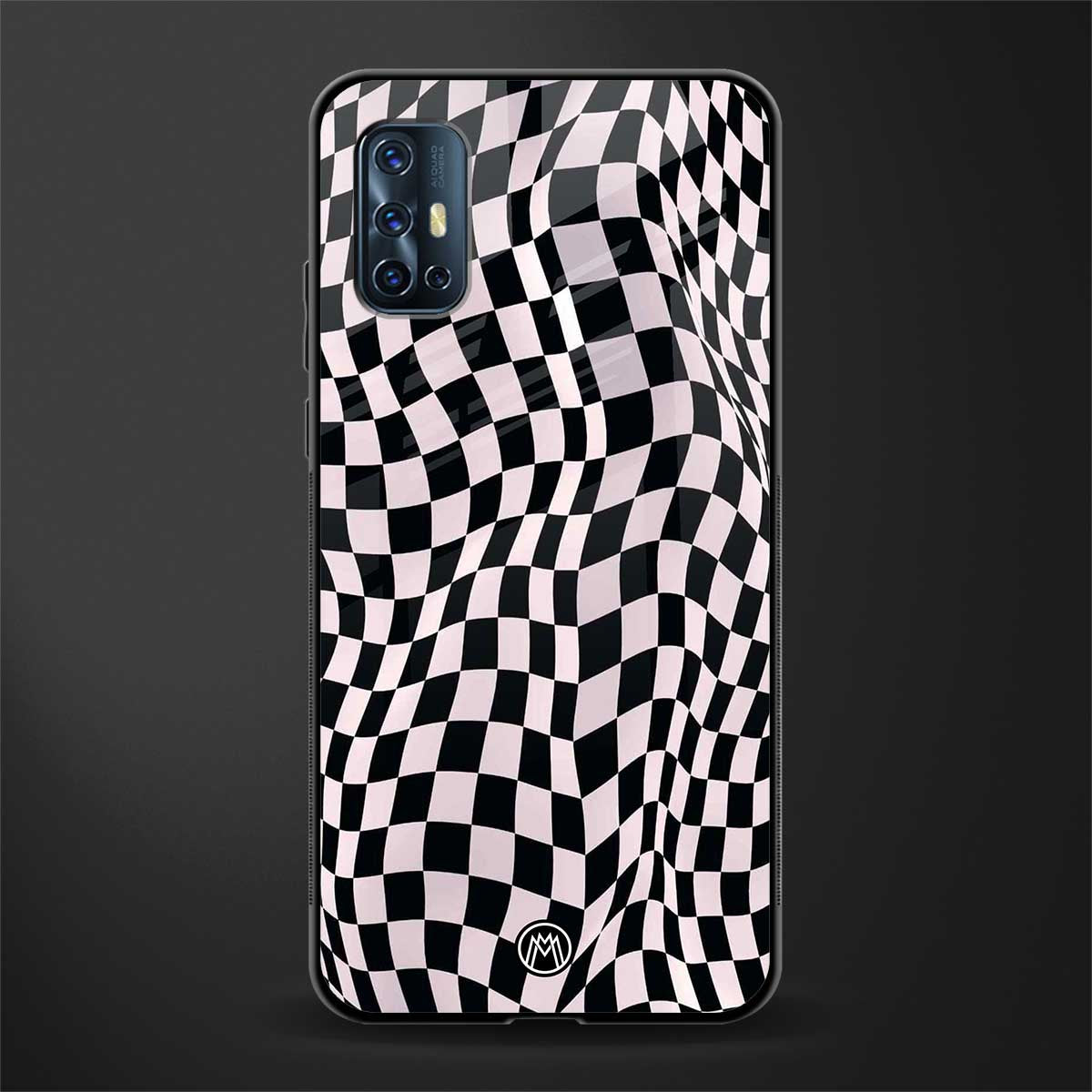 trippy b&w check pattern glass case for vivo v17 image