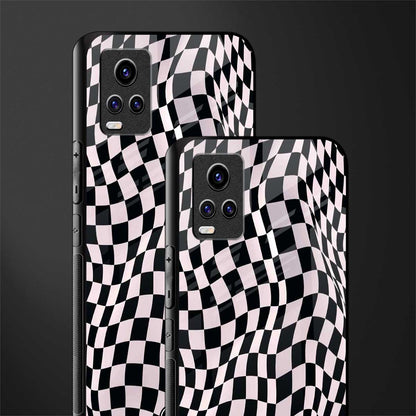 trippy b&w check pattern glass case for vivo v20 image-2