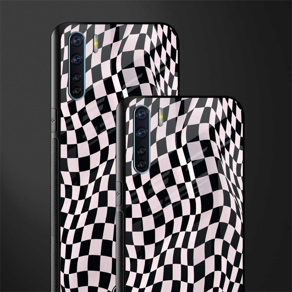 trippy b&w check pattern glass case for oppo f15 image-2
