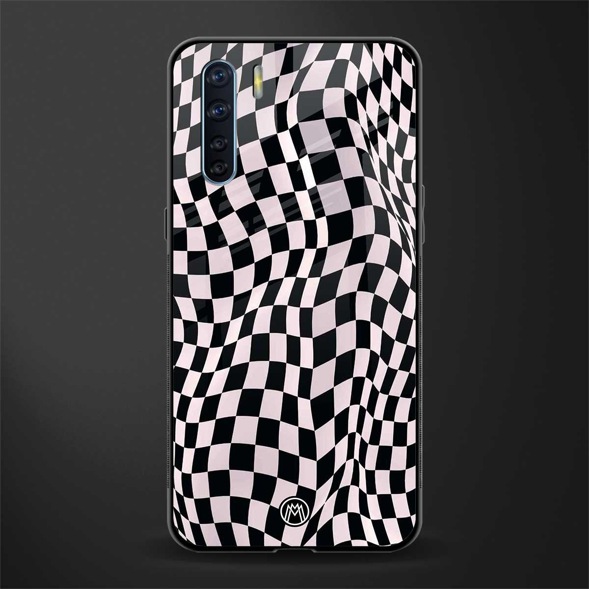 trippy b&w check pattern glass case for oppo f15 image