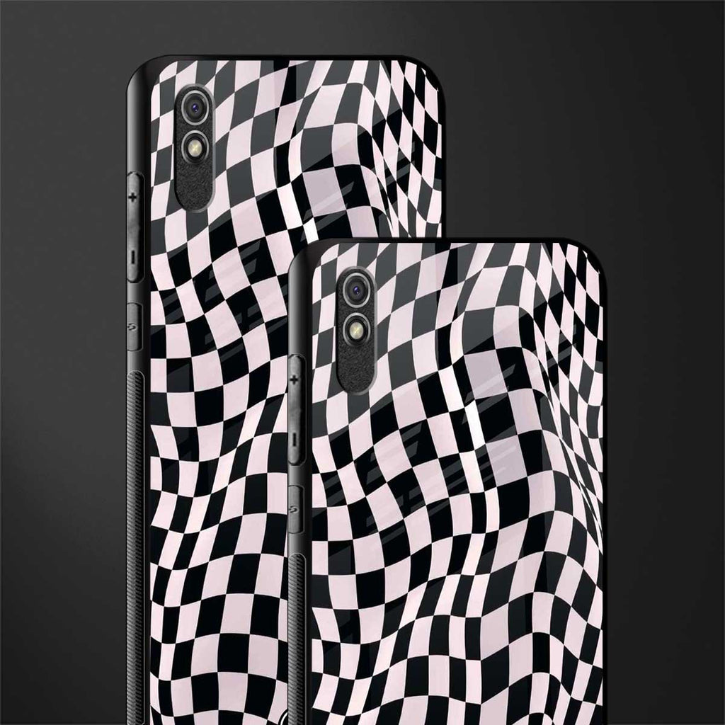 trippy b&w check pattern glass case for redmi 9i image-2