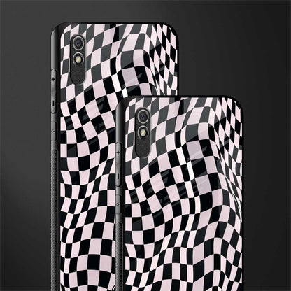 trippy b&w check pattern glass case for redmi 9i image-2