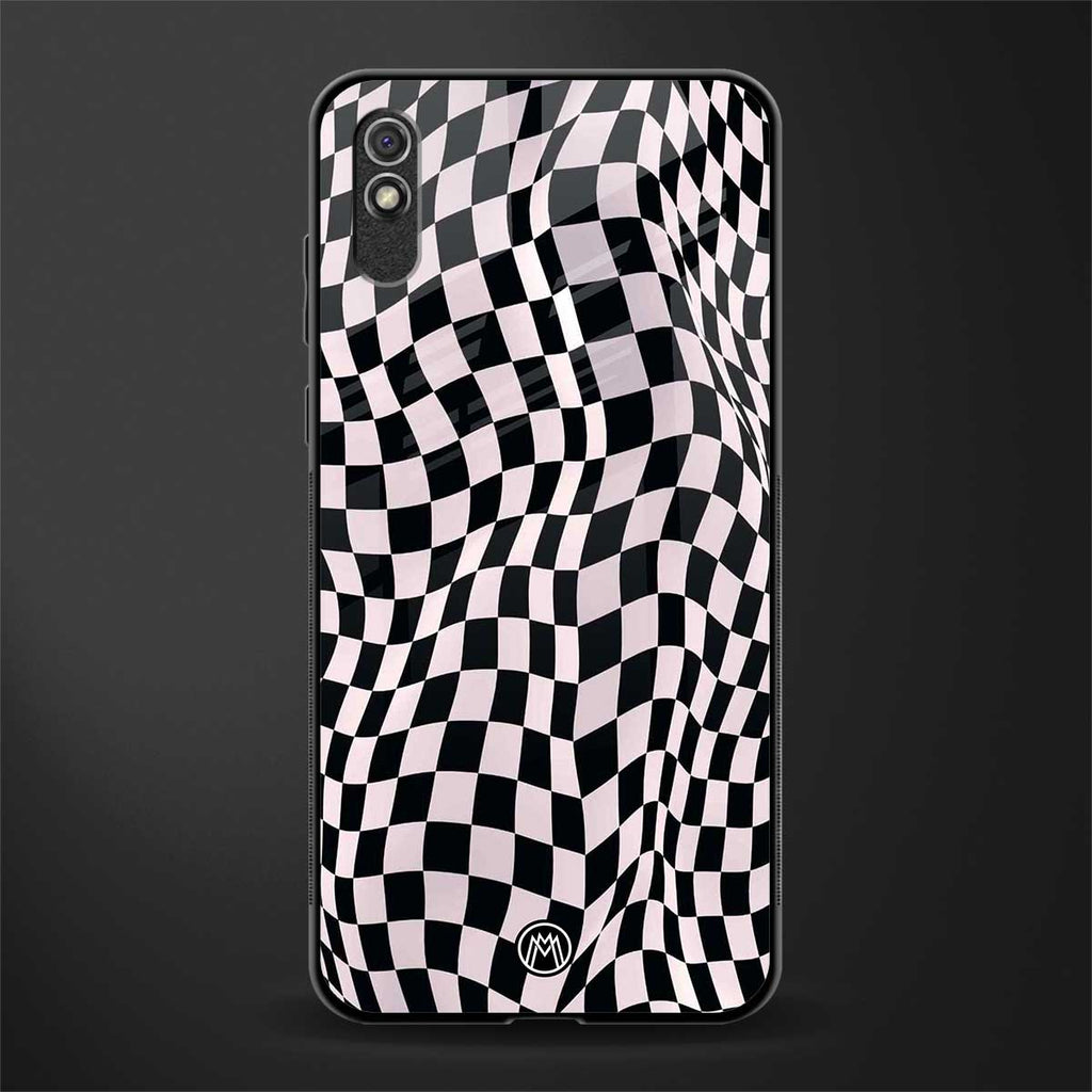trippy b&w check pattern glass case for redmi 9a image