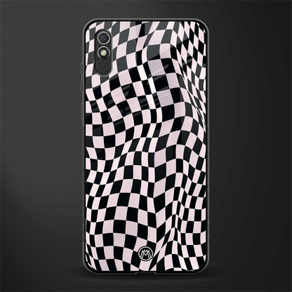 trippy b&w check pattern glass case for redmi 9a image