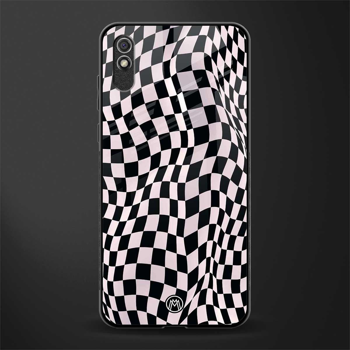 trippy b&w check pattern glass case for redmi 9i image