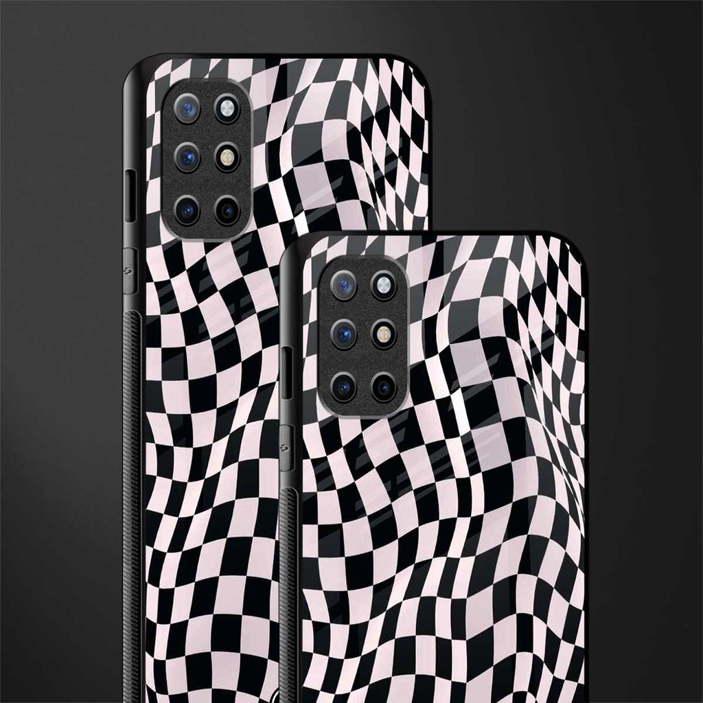 trippy b&w check pattern glass case for oneplus 8t image-2