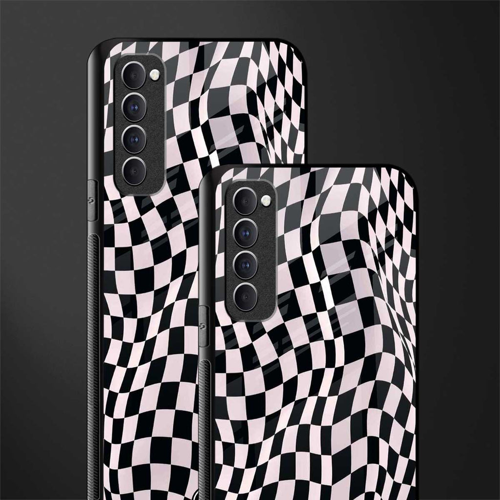 trippy b&w check pattern glass case for oppo reno 4 pro image-2