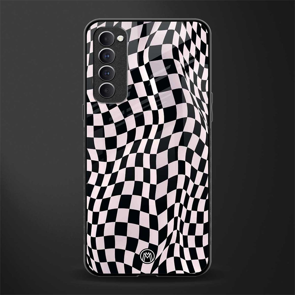 trippy b&w check pattern glass case for oppo reno 4 pro image