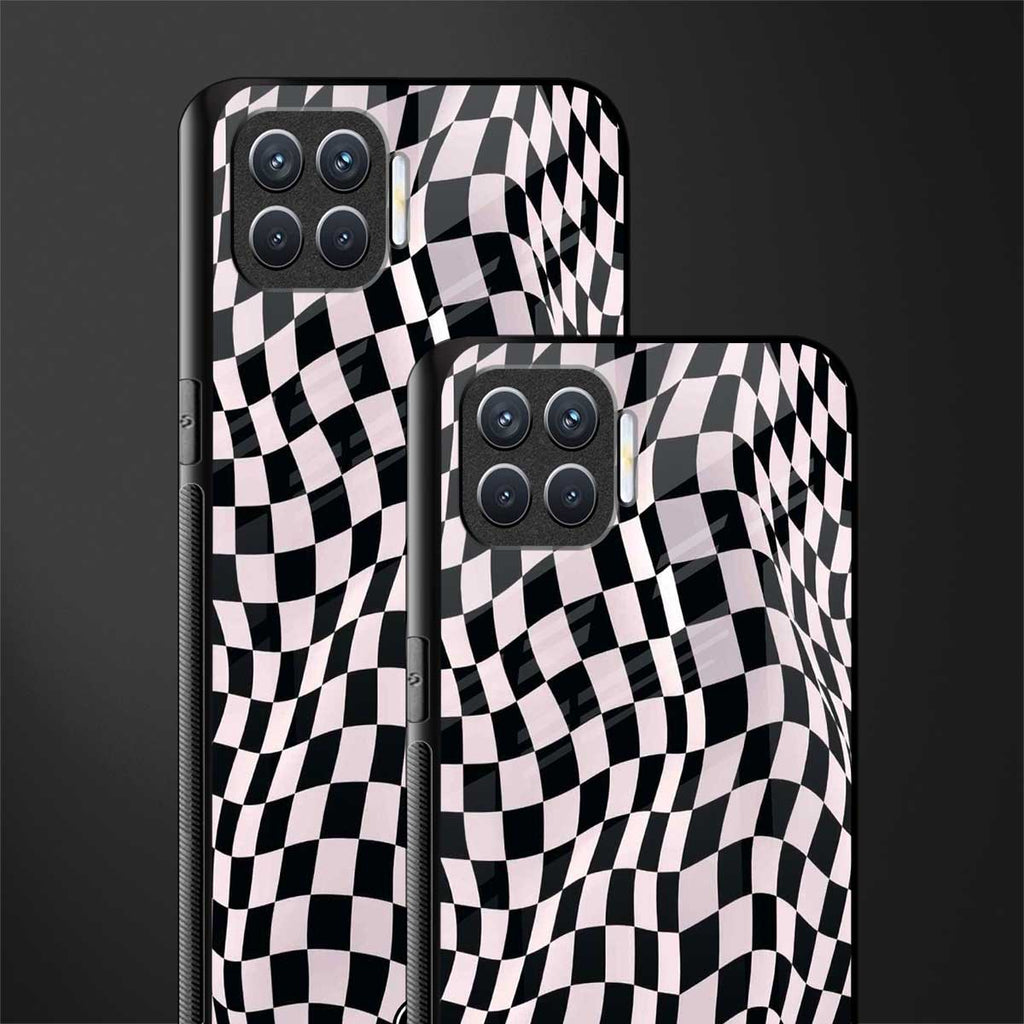 trippy b&w check pattern glass case for oppo f17 image-2