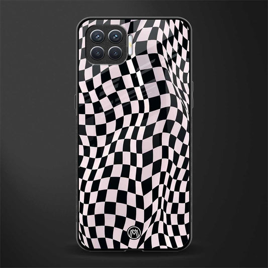 trippy b&w check pattern glass case for oppo f17 pro image