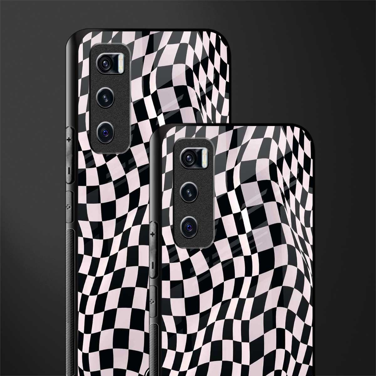 trippy b&w check pattern glass case for vivo v20 se image-2