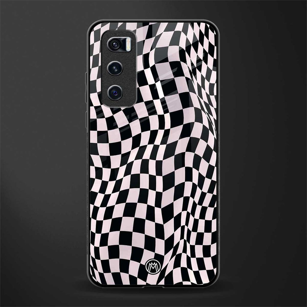trippy b&w check pattern glass case for vivo v20 se image