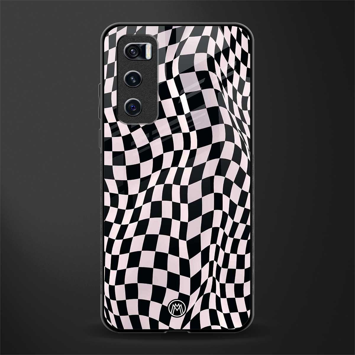 trippy b&w check pattern glass case for vivo v20 se image