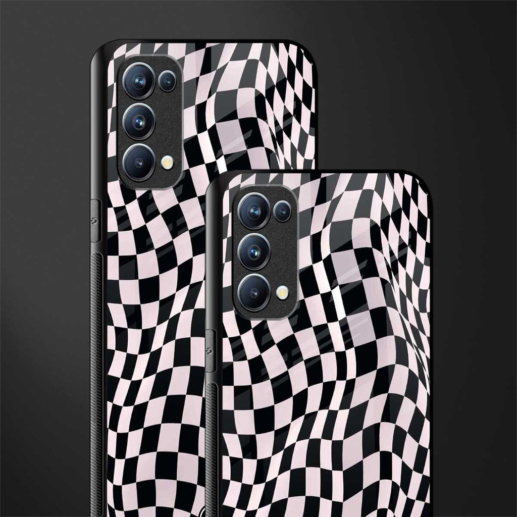 trippy b&w check pattern glass case for oppo reno 5 pro image-2