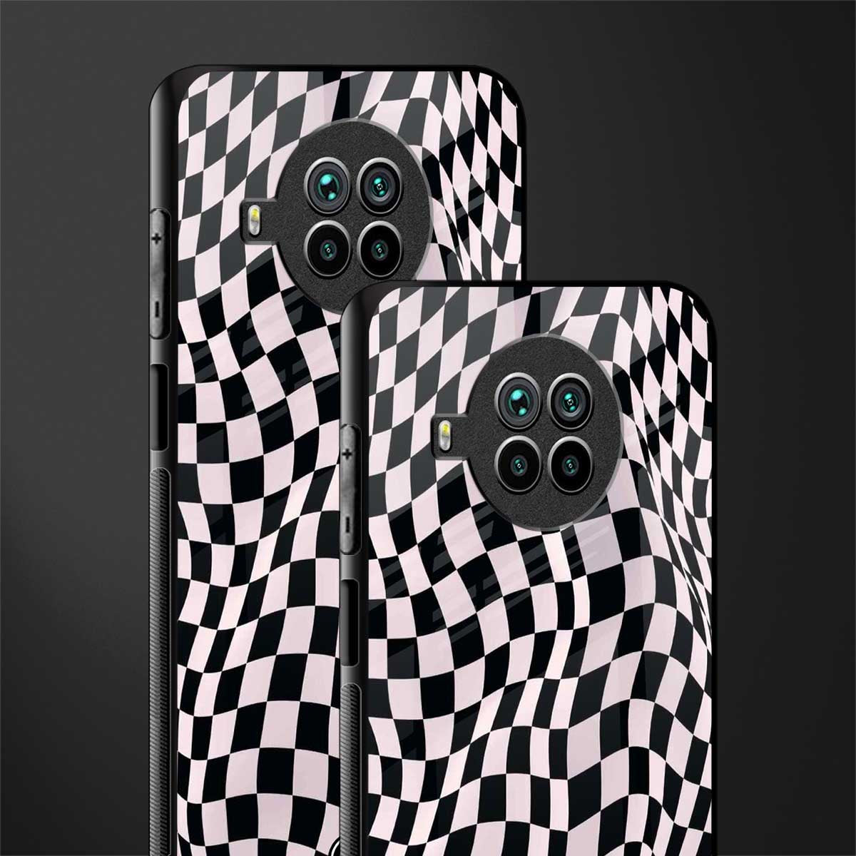 trippy b&w check pattern glass case for mi 10i image-2
