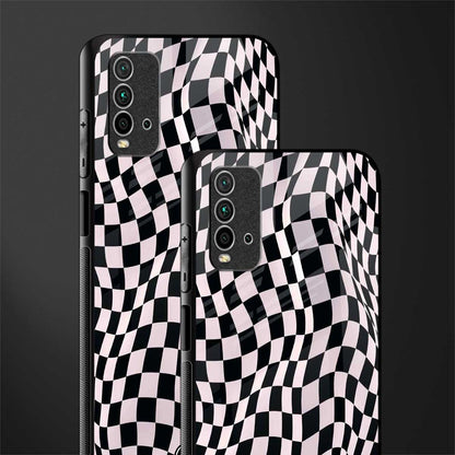 trippy b&w check pattern glass case for redmi 9 power image-2