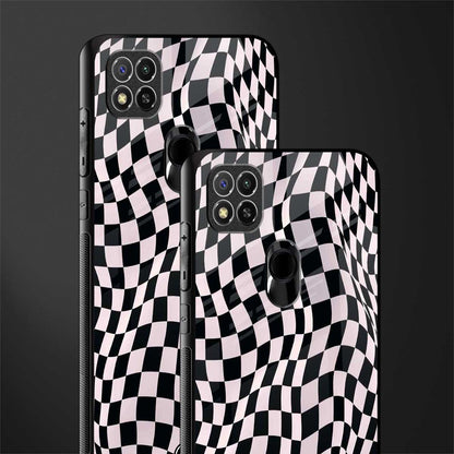trippy b&w check pattern glass case for poco c31 image-2