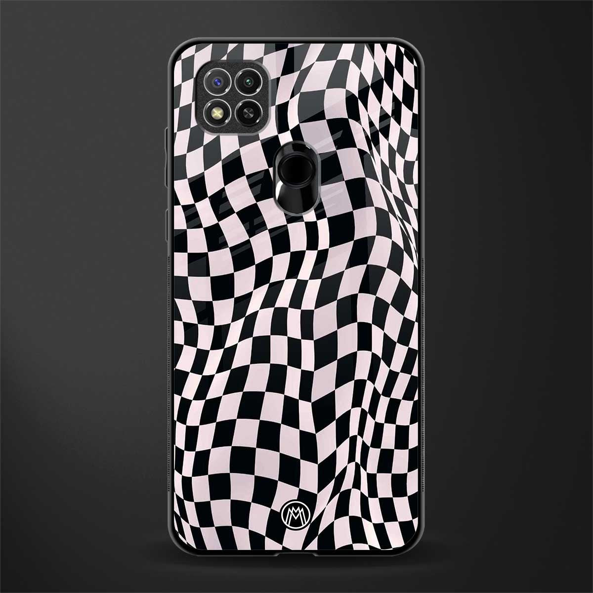 trippy b&w check pattern glass case for redmi 9 image