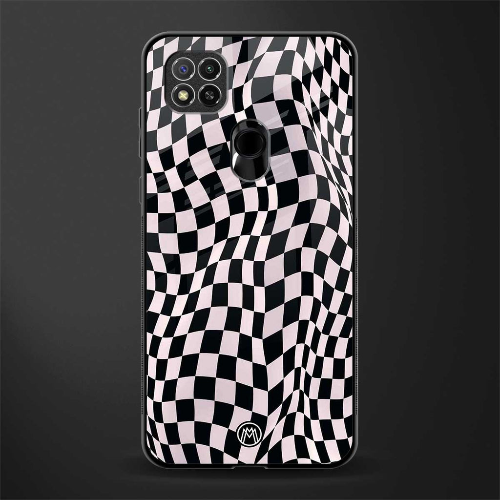trippy b&w check pattern glass case for redmi 9c image