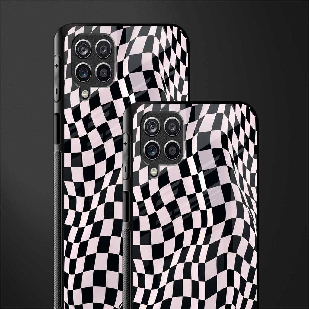 trippy b&w check pattern glass case for samsung galaxy a12 image-2