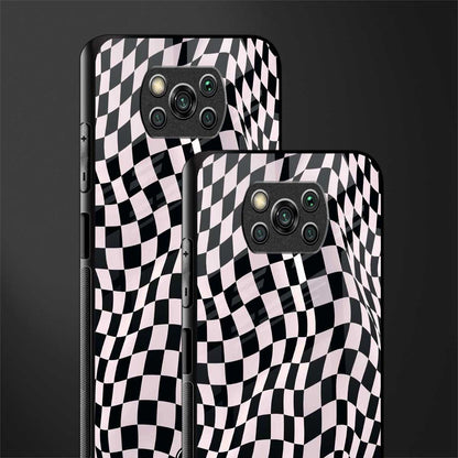 trippy b&w check pattern glass case for poco x3 image-2