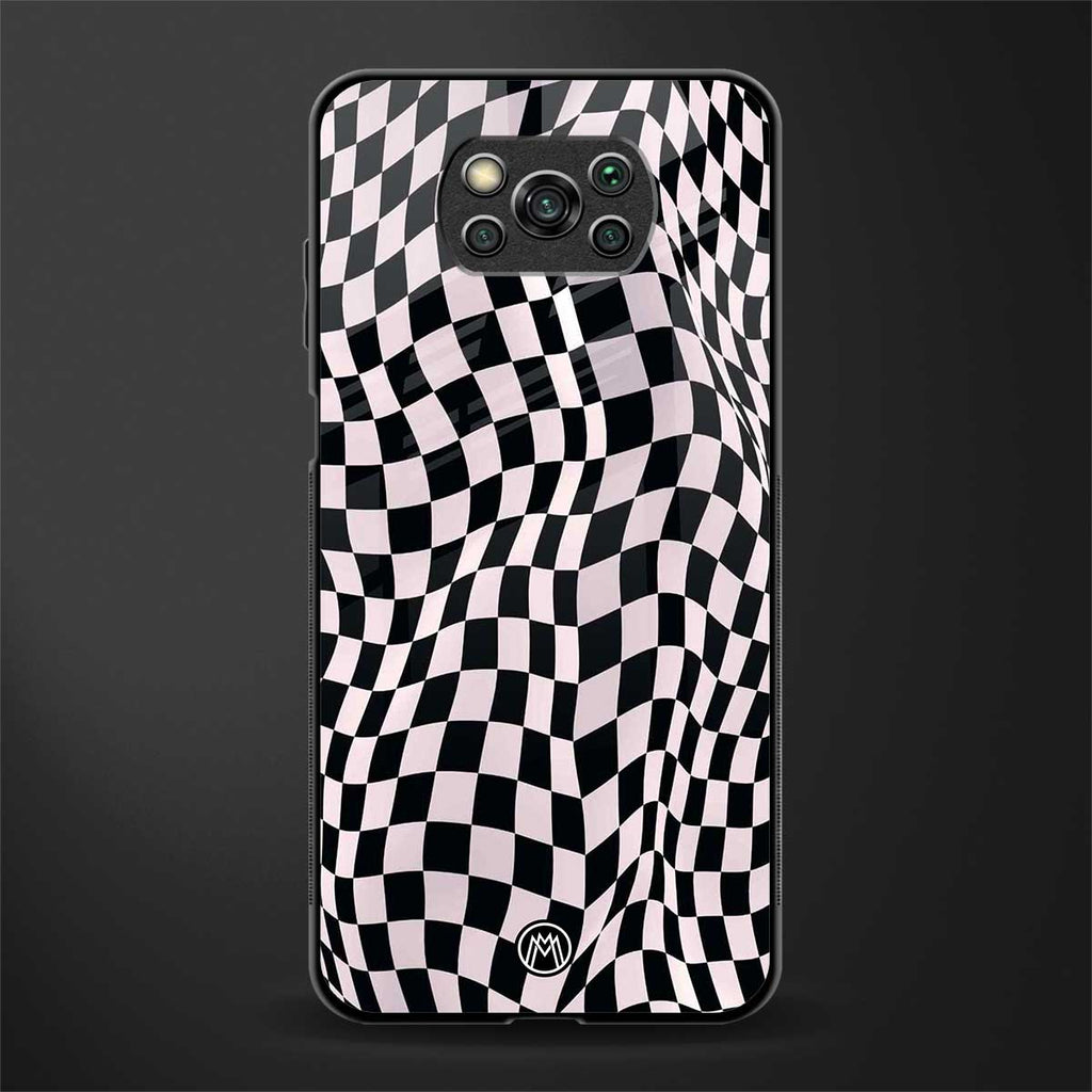 trippy b&w check pattern glass case for poco x3 image