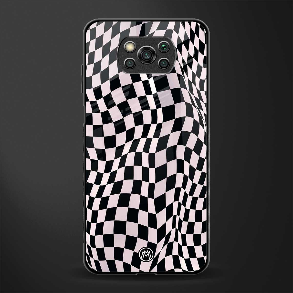 trippy b&w check pattern glass case for poco x3 image