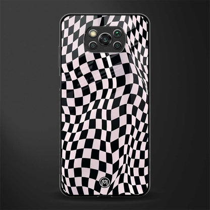 trippy b&w check pattern glass case for poco x3 image