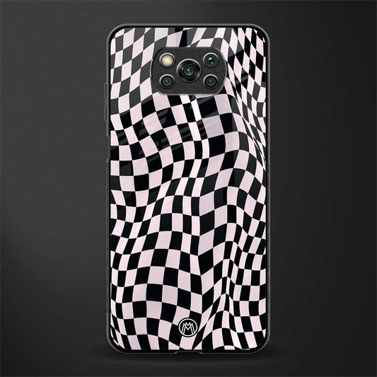 trippy b&w check pattern glass case for poco x3 image