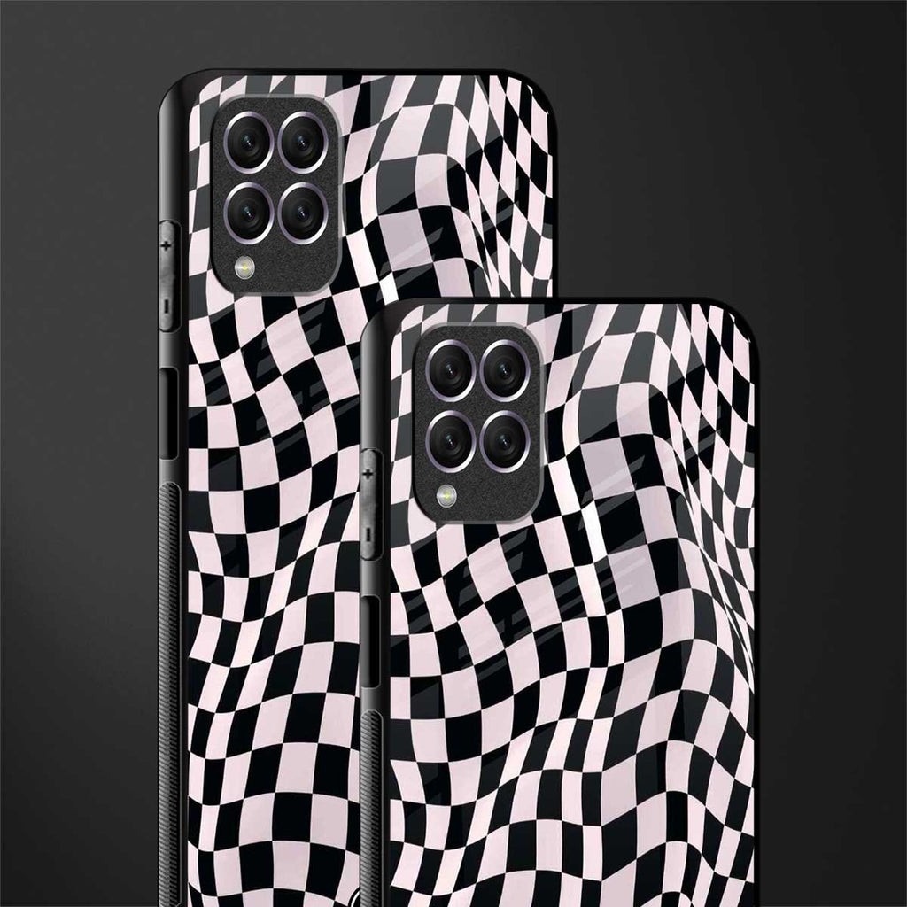 trippy b&w check pattern glass case for samsung galaxy f62 image-2