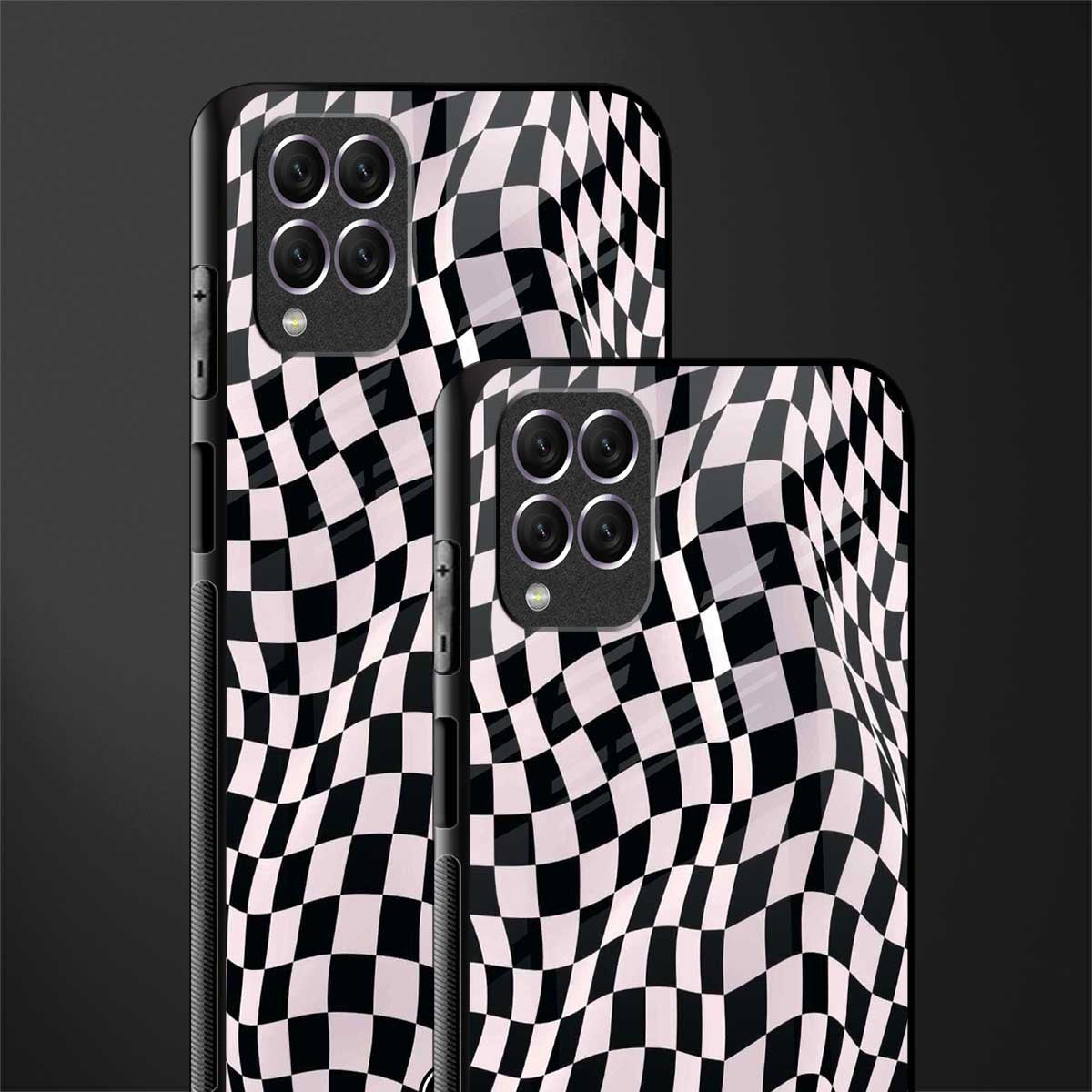 trippy b&w check pattern glass case for samsung galaxy f62 image-2