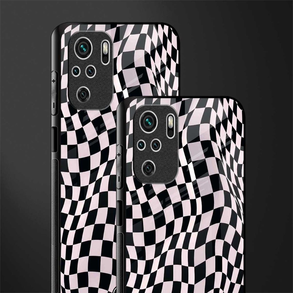 trippy b&w check pattern glass case for redmi note 10 image-2