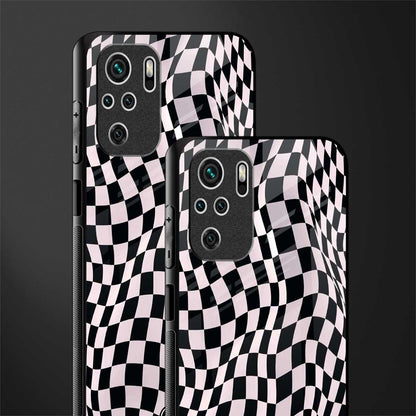 trippy b&w check pattern glass case for redmi note 10 image-2