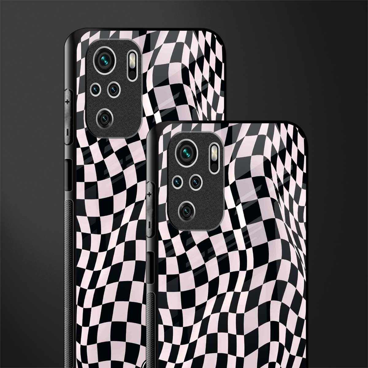 trippy b&w check pattern glass case for redmi note 10s image-2