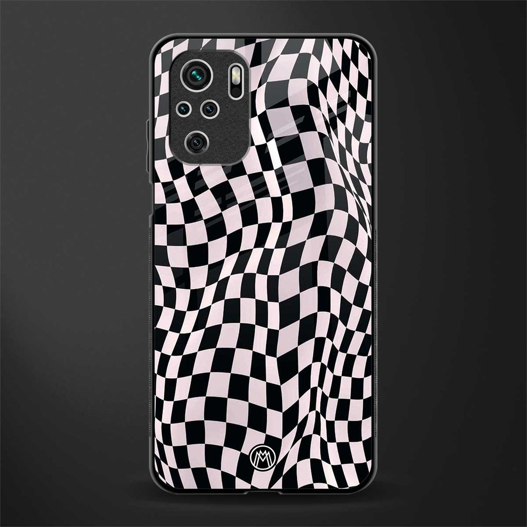trippy b&w check pattern glass case for redmi note 10 image