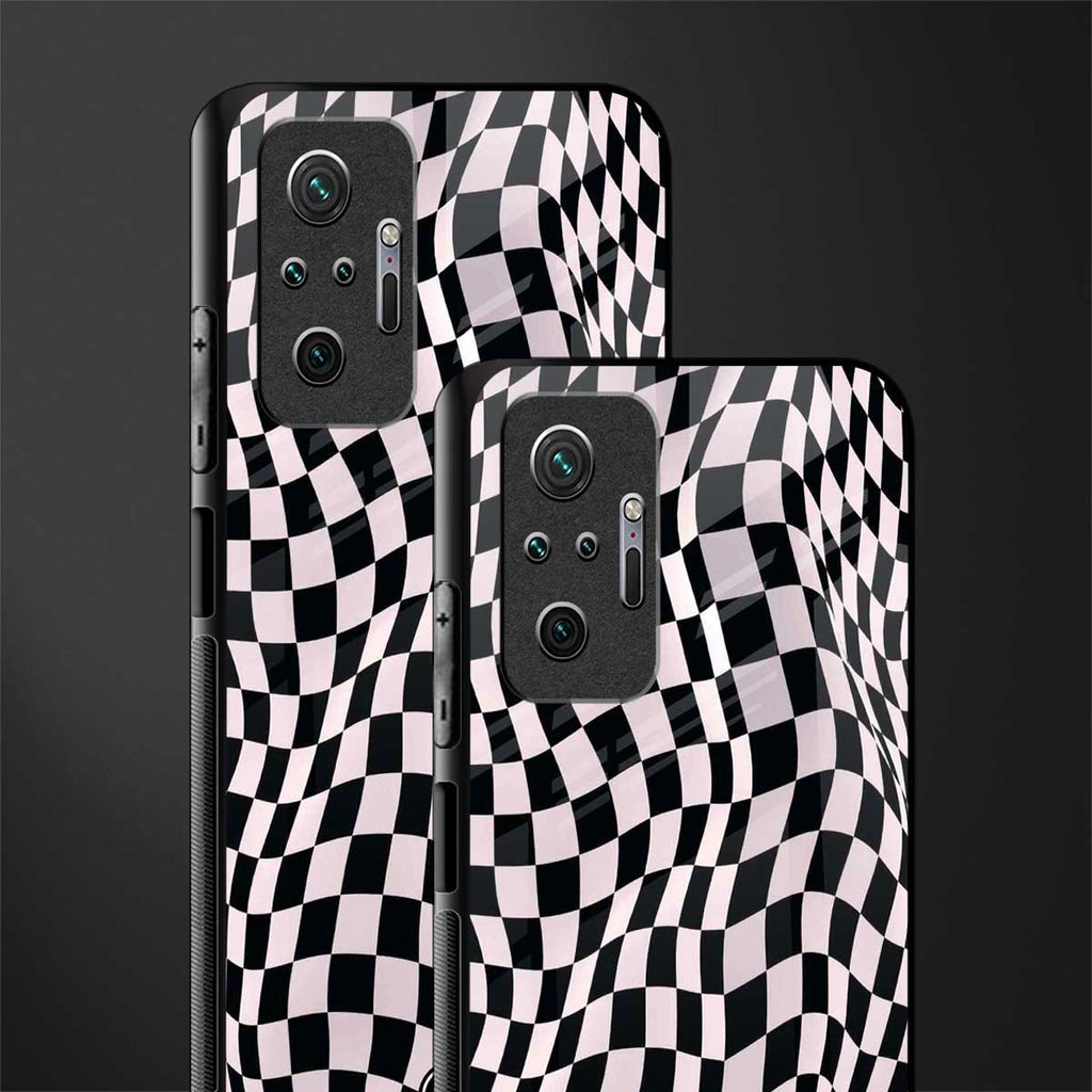 trippy b&w check pattern glass case for redmi note 10 pro image-2