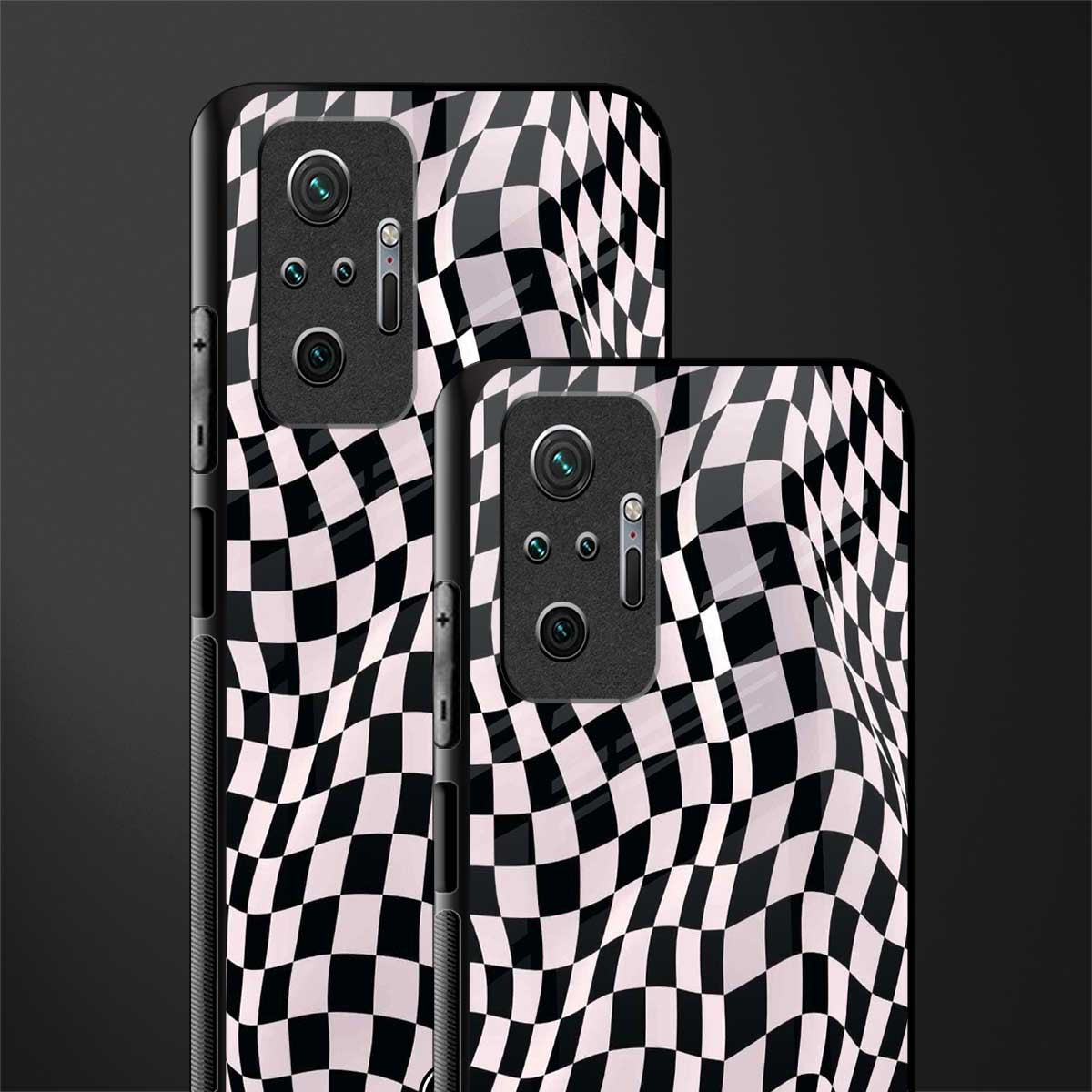 trippy b&w check pattern glass case for redmi note 10 pro image-2