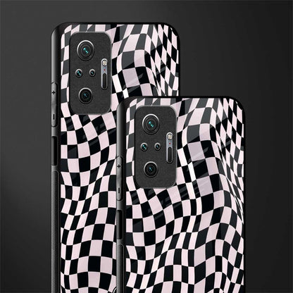 trippy b&w check pattern glass case for redmi note 10 pro max image-2