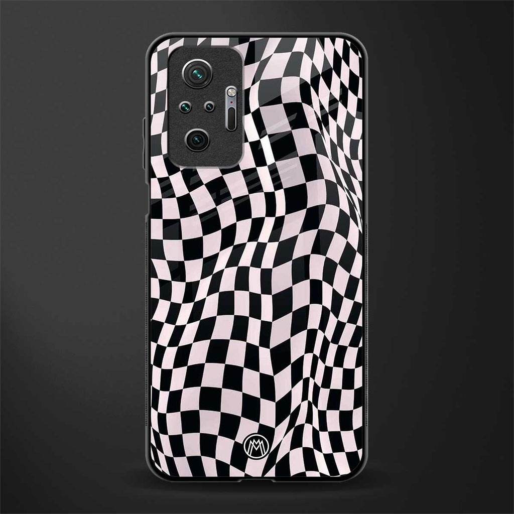 trippy b&w check pattern glass case for redmi note 10 pro image