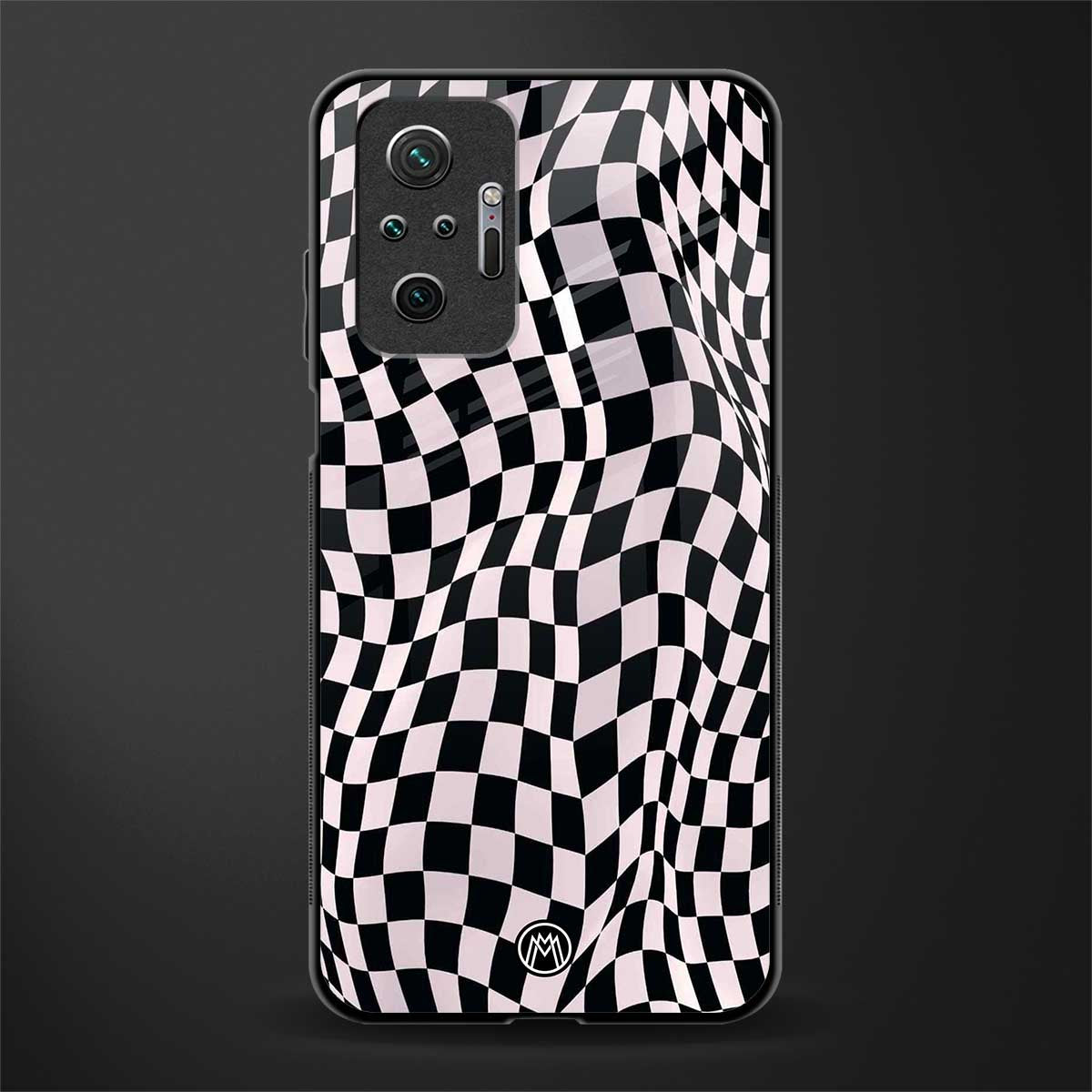 trippy b&w check pattern glass case for redmi note 10 pro image